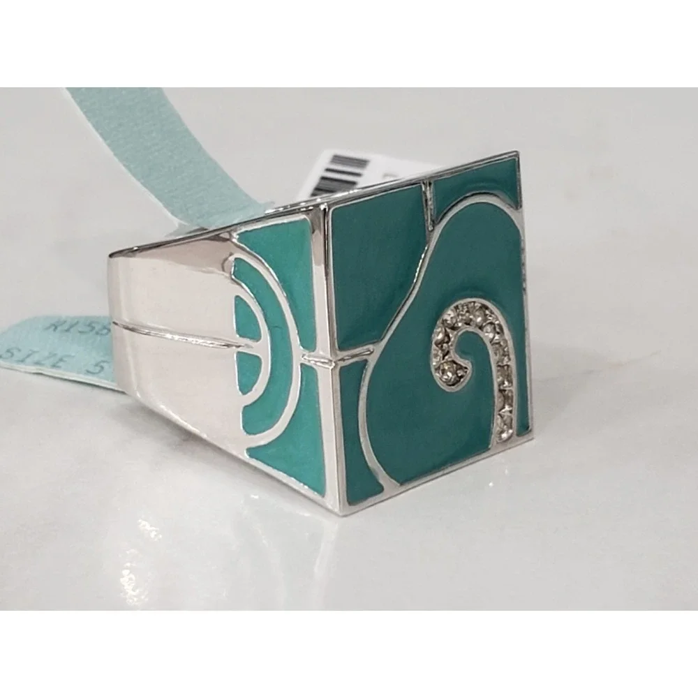 NEW LAUREN G ADAMS Cocktail enamel Statement Swirl Turquoise Ring Cube Geometric